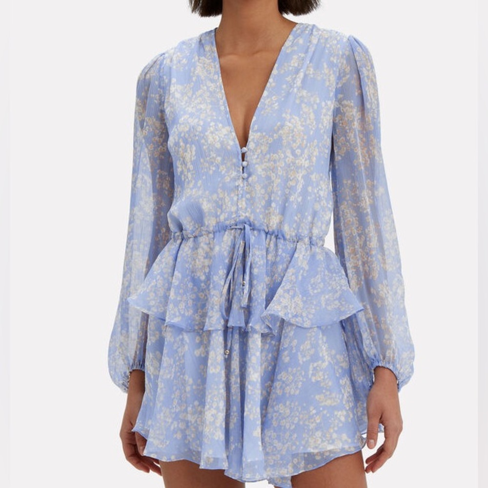 TIERED LONG SLEEVE PEPLUM DRESS PERIWINKLE/FLORAL SIZE S